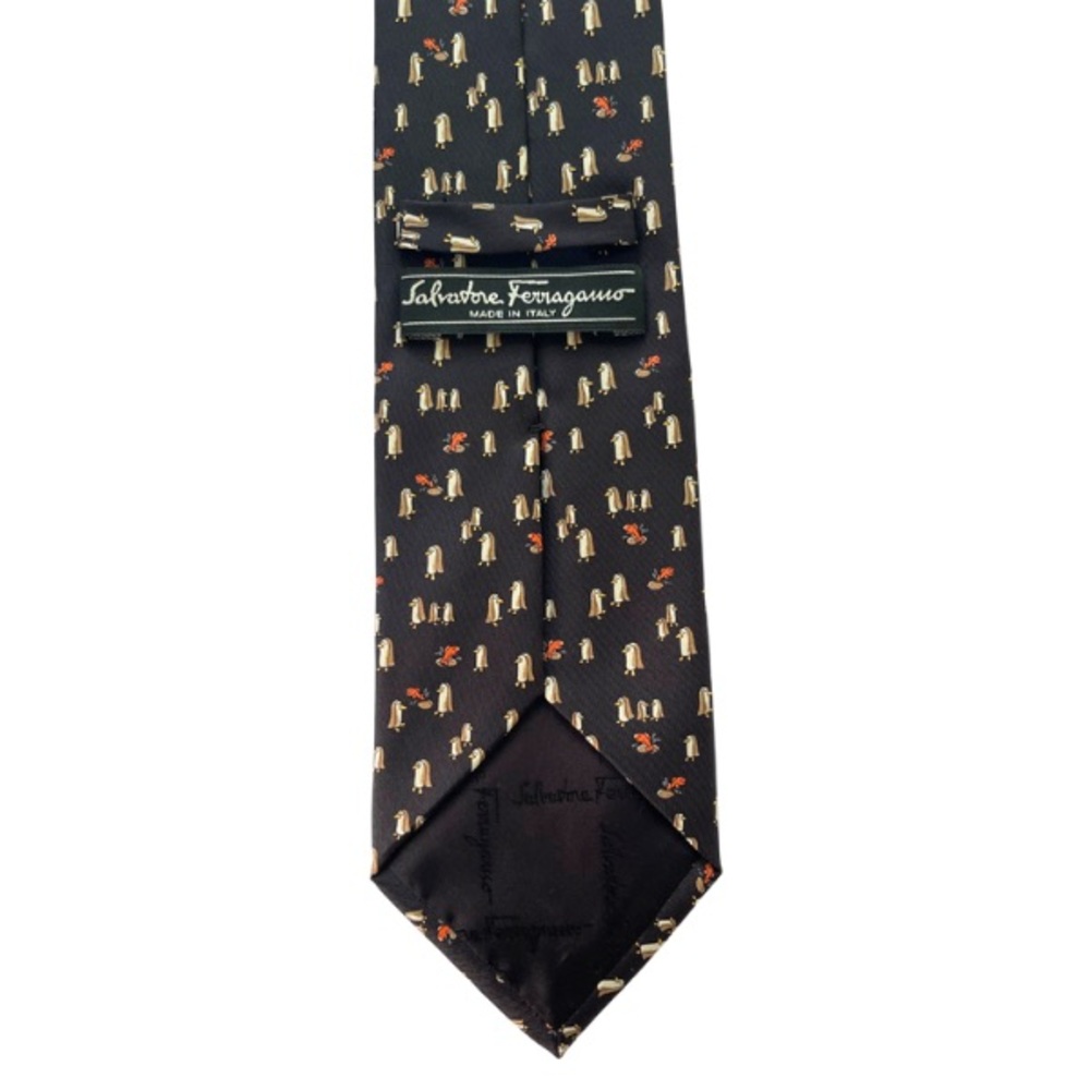 Salvatore Ferragamo Black Silk Tie with Cream & Orange Novelty Motif 100% silk